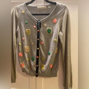 Anthropologie cardigan. Gray, gold metallic details size small